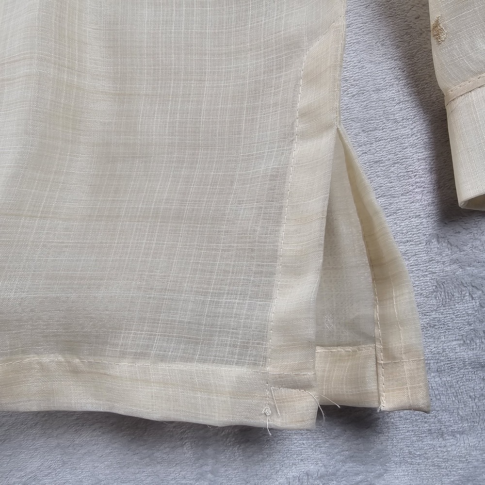 Barong Tagalog Filipino Formal Dress Shirt Men L 44" Sheer Embroidered Button Up - Picture 7 of 11